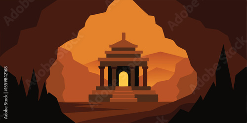 Ancient Temple Hidden Within a Cave A Mysterious Illustration
