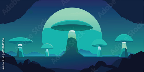 Enigmatic Glowing Mushrooms in an Alien Landscape A Surreal Digital Art