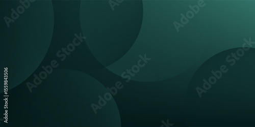 A dark green background with smooth, overlapping circles. The background is green with a gradient texture, creating a modern, abstract style. Minimal abstract circles vector gradient background