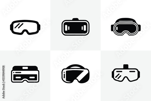 vector goggle icon set including ski vr and safety goggles for web app and print design projects