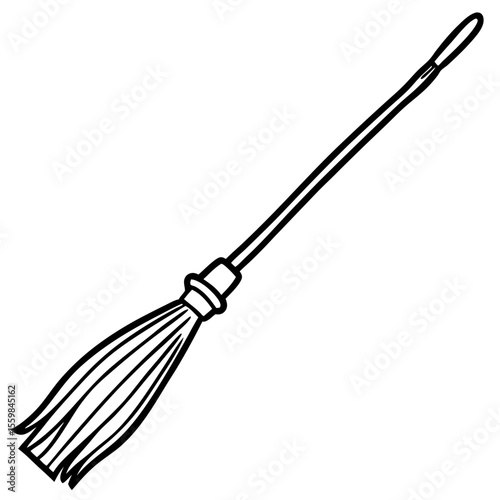 Minimal Black Outline of Flying Broom – art vector