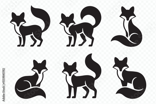 elegant black and white fox vector icons collection for creative branding and digital art