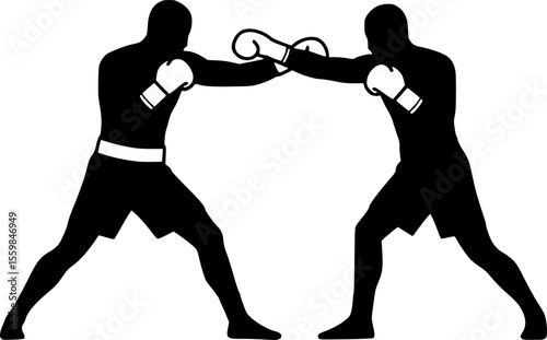boxing match featuring two men fighting line art silhouette vector illustration
