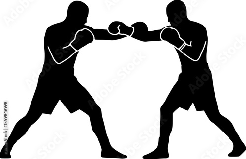 boxing match featuring two men fighting line art silhouette vector illustration
