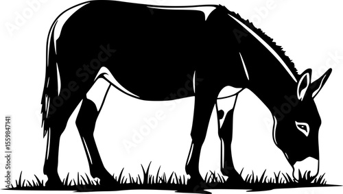 mule eat grass line art silhouette vector illustration
