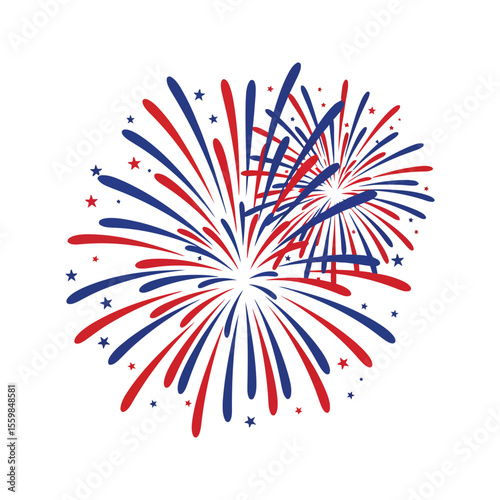 Red and Blue Fireworks Burst 4th of July Independence Day Celebration Patriotic Graphic
