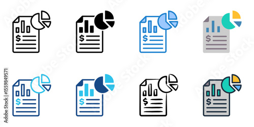 Financial report icon set multiple style collection 
