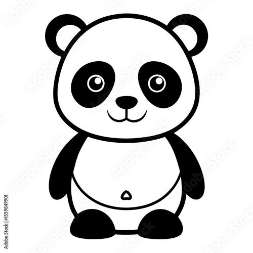 baby panda in front view outline silhouette vector