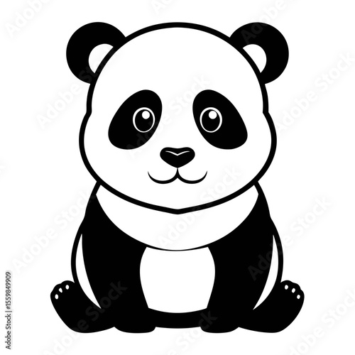 baby panda in front view outline silhouette vector