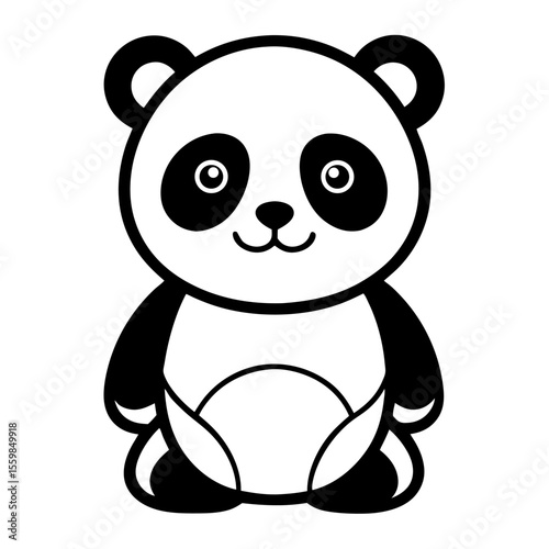 baby panda in front view outline silhouette vector