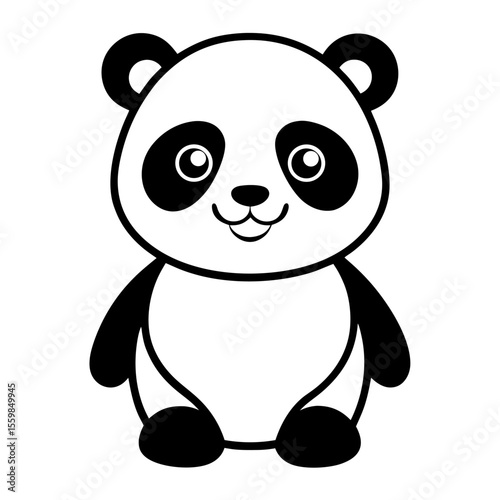 baby panda in front view outline silhouette vector