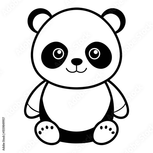 baby panda in front view outline silhouette vector