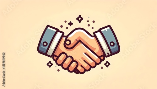 Vector illustration of business handshake drawn in flat cartoon design on neutral beige background representing cooperation