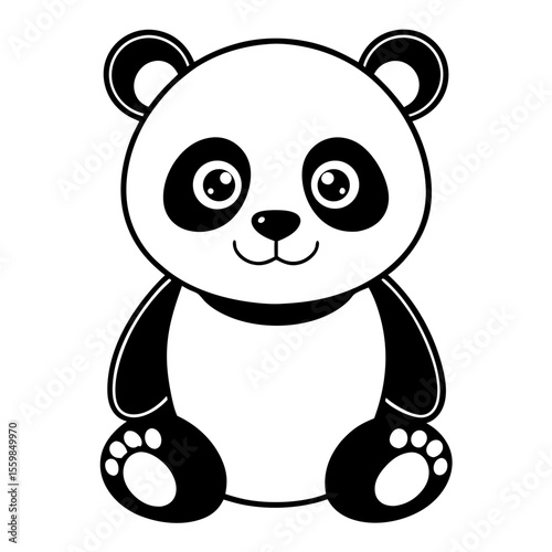 baby panda in front view outline silhouette vector