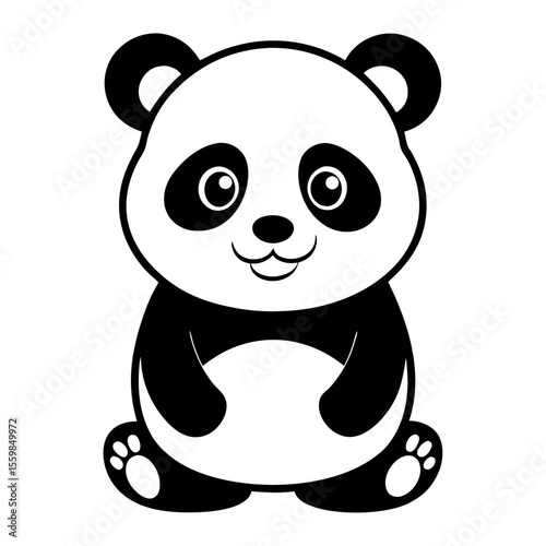 baby panda in front view outline silhouette vector
