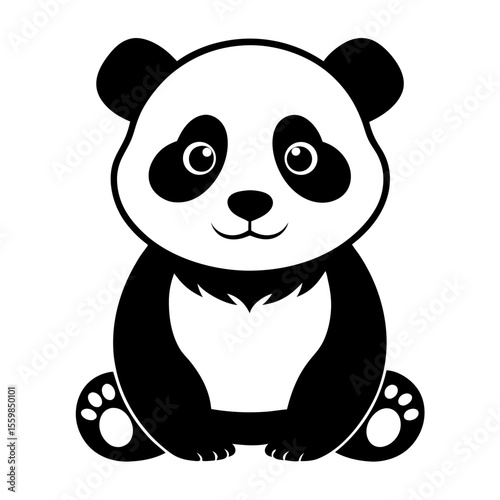 baby panda in front view outline silhouette vector