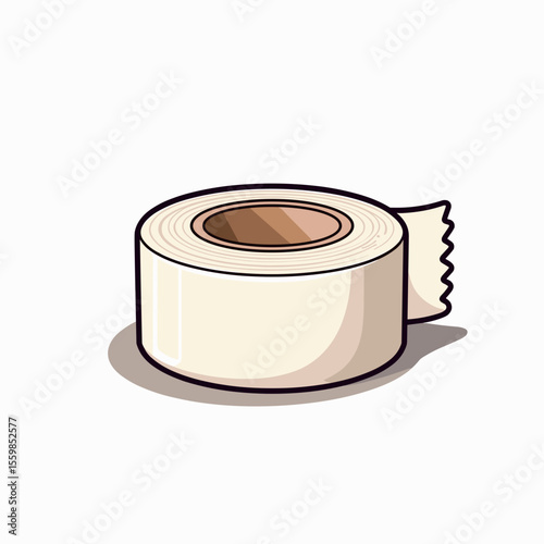 Illustration of a Roll of White Adhesive Tape for Packaging and Repairing, Isolated on White Background