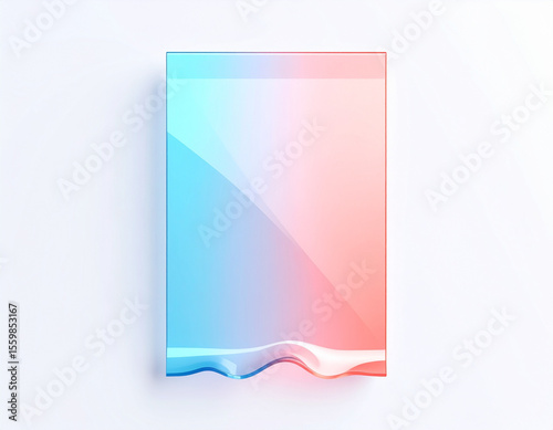 A blue, red and pink glass panel with a wavy edge