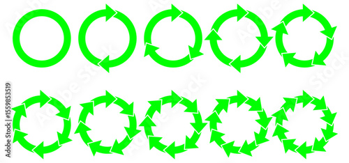 Circle arrow charts. Circle diagram infographic set, spinning arrow, repeat circle combinations and reload icon vector set. Business strategy workflow process infographic elements, circular statist