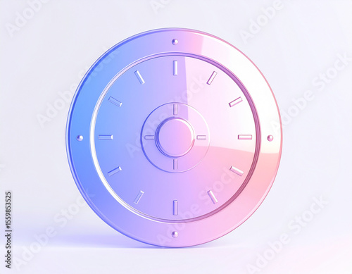 A round clock with a blue and pink background