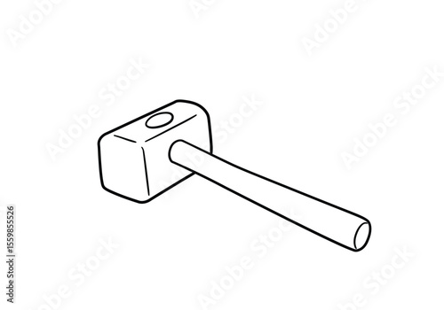 Sledge hammer drawing. It is a black and white outline image of a sledgehammer, a heavy-duty tool with a large, flat head, used for demolition or breaking. Vector sketch line art draw.