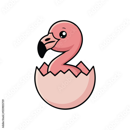 Pink flamingo chick hatching from egg vector