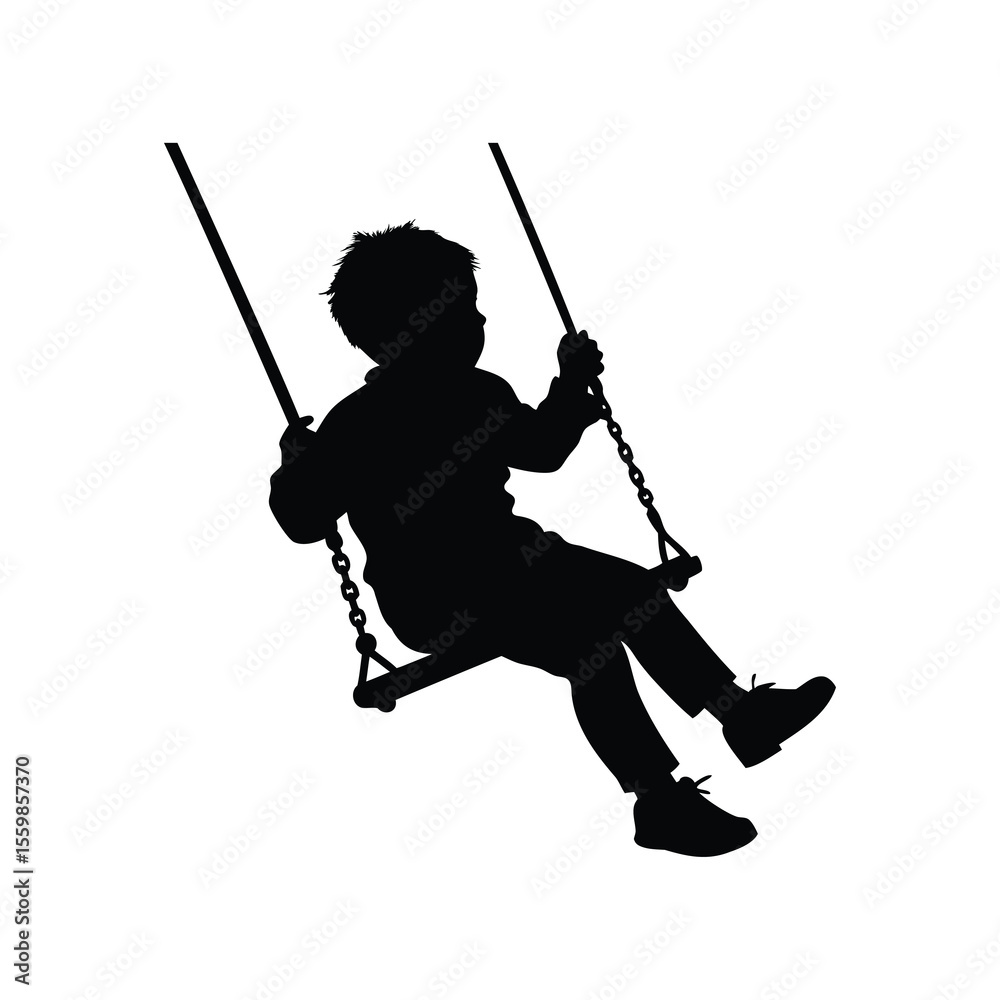 Obraz premium Silhouette of a young child enjoying swinging on a swing in the park
