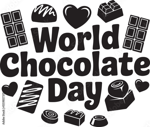 World chocolate day celebration with assorted chocolates and hearts