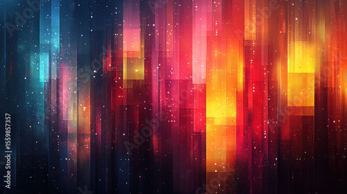 Vibrant abstract background with colorful geometric shapes and glowing elements