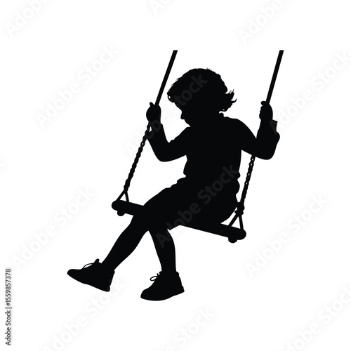 Silhouette of a child enjoying a peaceful moment on a swing outdoors
