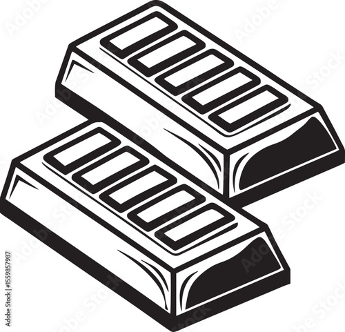 Two stylized black and white chocolate bars with segmented sections