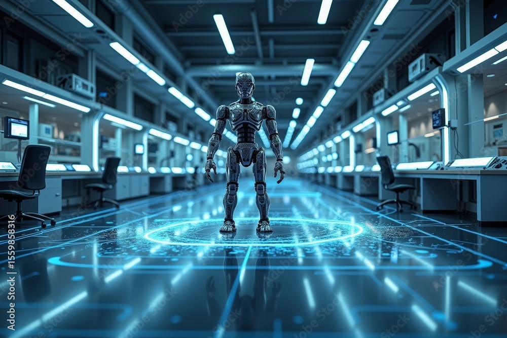 Fototapeta premium Cutting-Edge Industrial Complex Features State-of-the-Art Futuristic Robotics Laboratory
