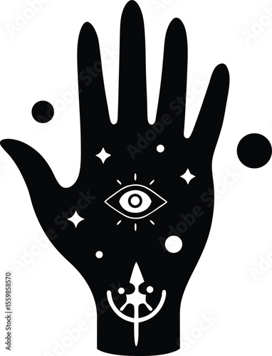 Mystical Hand with Cosmic Eye Celestial Art Illustration