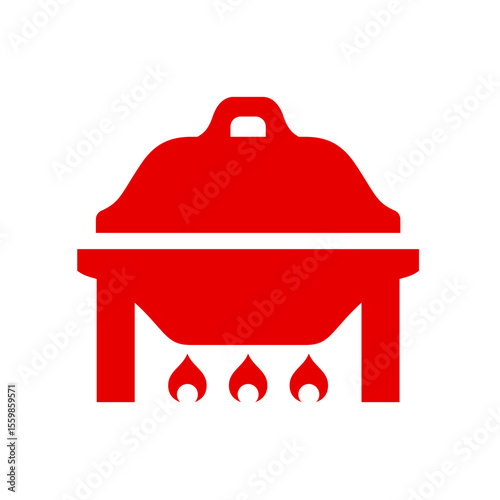 chafing dish with a partially lid icon vector red, black