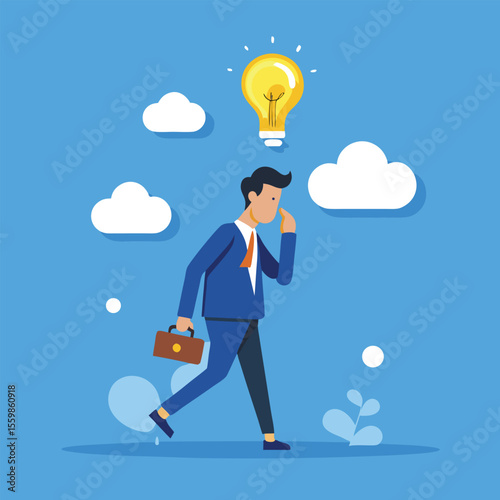 Businessman generating a success concept with an idea bulb in a thought bubble