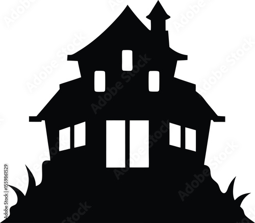 Spooky Haunted House Silhouette A Creepy Halloween Illustration