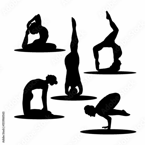 Silhouette Collection of Yoga Poses Featuring Artistic and Balanced Postures