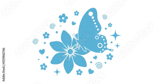 Isolated Butterfly and Flower Silhouette