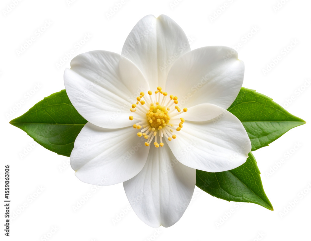Obraz premium “Top View of Single Jasmine Bloom with Soft Shadows, transparent PNG”