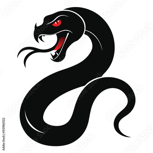 Striking Black Cobra Snake Illustration Fierce Reptile Design for Tattoo, Logo, or Graphic Art