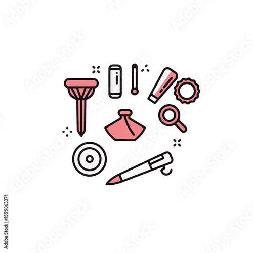 Various objects arranged around a design concept.