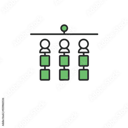 A simple illustration of a hierarchical structure with three individuals and a leader.