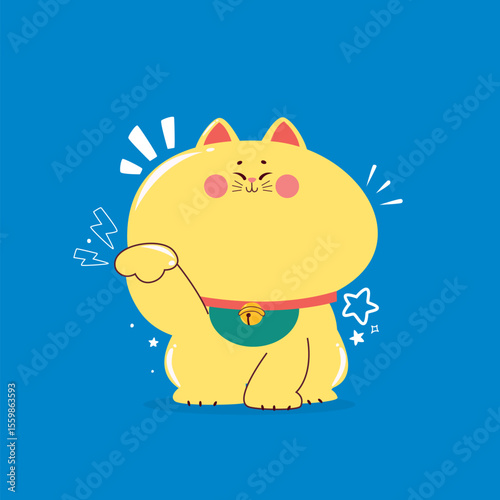 Maneki-neko, a kawaii  japanese cat with its left paw raised up.