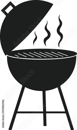 Black silhouette of a charcoal grill with steam rising from the grate