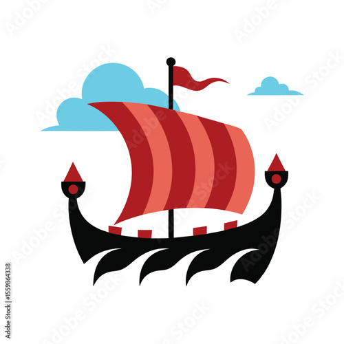viking ship on stormy sea vector art