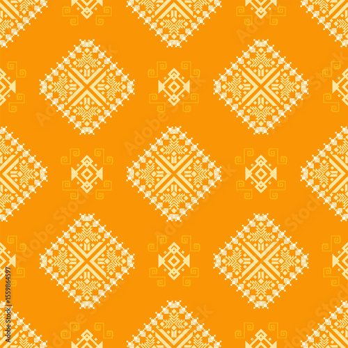 Ethnic tribal Aztec colorful background. Seamless tribal diamond pattern, folk embroidery, tradition geometric Aztec ornament. Tradition Native and Navaho design for fabric, textile, print, rug, paper