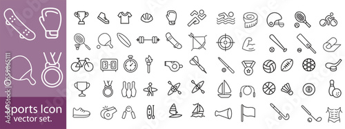 Sport Line Editable Icons set. Contain icons related to baseball, basketball, soccer, and other sports. Editable stroke. Vector illustration