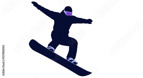 Isolated Snowboarder Silhouette Jumping