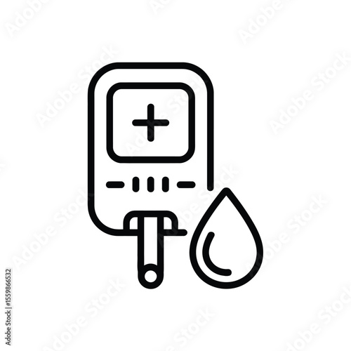 Blood Glucose Meter Icon with Blood Drop Diabetes Testing