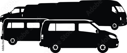 Silhouette Illustration of Various Van and Bus Vehicles